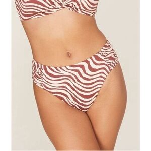 Andie Swim The Ruched Side Bottom in Bias Stripe Truffle Size: S, NWT